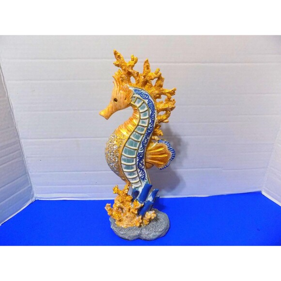 NEW Fancy Sea Horse Figurine Sculpture Nautical Fish Seahorse Mirror Inlays - Picture 7 of 7